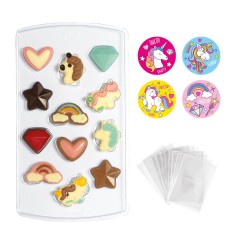 SET 12 THERMOFORMED MOULDS + 40 UNICORN BAGS AND STICKERS...
