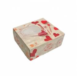 WHITE BOX WITH RED HEARTS VALENTINE'S DAY 20 X 20 X 8 CM.