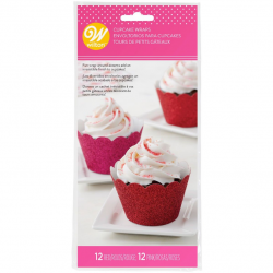 24 WILTON RED AND PINK GLITTER CUPCAKE WRAPPERS ( 415 -...