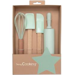 SET 4 BASIC UTENSILS ( ROLLING PIN, WHISK, SPATULA AND...