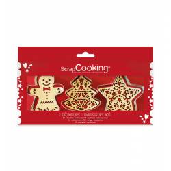 SET 3 CUTTERS + WOODEN TEXTURISERS CHRISTMAS TREE,...