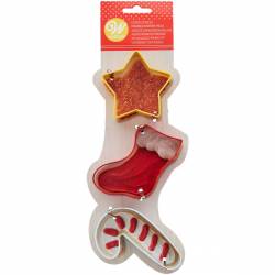 SET 3 STAR CUTTERS, CANDY CANE AND CHRISTMAS STOCKING -...