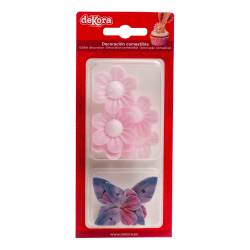 PINK FLOWERS AND LILAC BUTTERFLIES MADE OF WAFER - DEKORA...