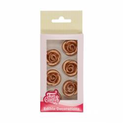 FUNCAKES 6 MARZIPAN DECORATIONS BRONZE GOLD ROSES ( F50550 )