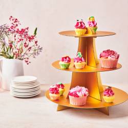 FUNCAKES-STAND THREE TIERS FOR CUPCAKES GOLD COLOUR (F83405)