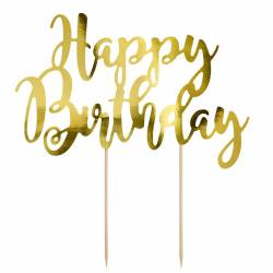 CAKE TOPPER HAPPY BIRTHDAY - GOLD PARTYDECO (KPT11-019M)
