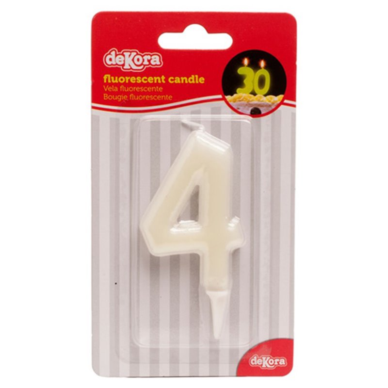 CANDLE Nº 4 FLUORESCENT - 6 CM. HEIGHT UNIT WITH BLISTER PACK DEKORA (345270 )