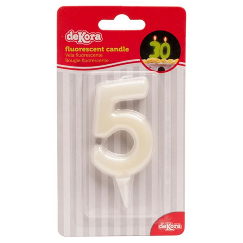 CANDLE Nº 5 FLUORESCENT - 6 CM. HEIGHT UNIT WITH BLISTER PACK DEKORA (345271 )