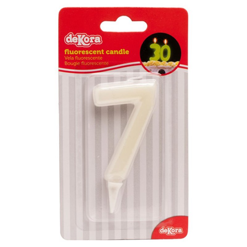 CANDLE Nº 7 FLUORESCENT - 6 CM. HEIGHT UNIT WITH BLISTER PACK DEKORA (345273 )