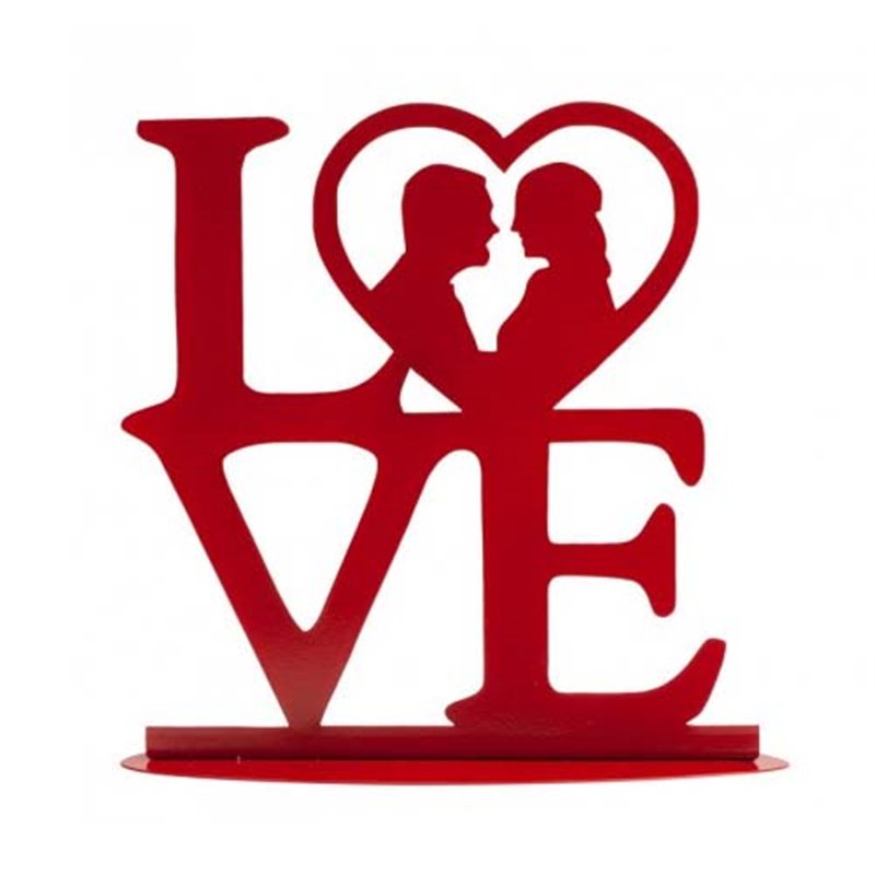 TOPPER DE GÂTEAU DE MARIAGE "LOVE" EN MÉTAL ROUGE 19 X 19 CM. DEKORA ( 305070 )