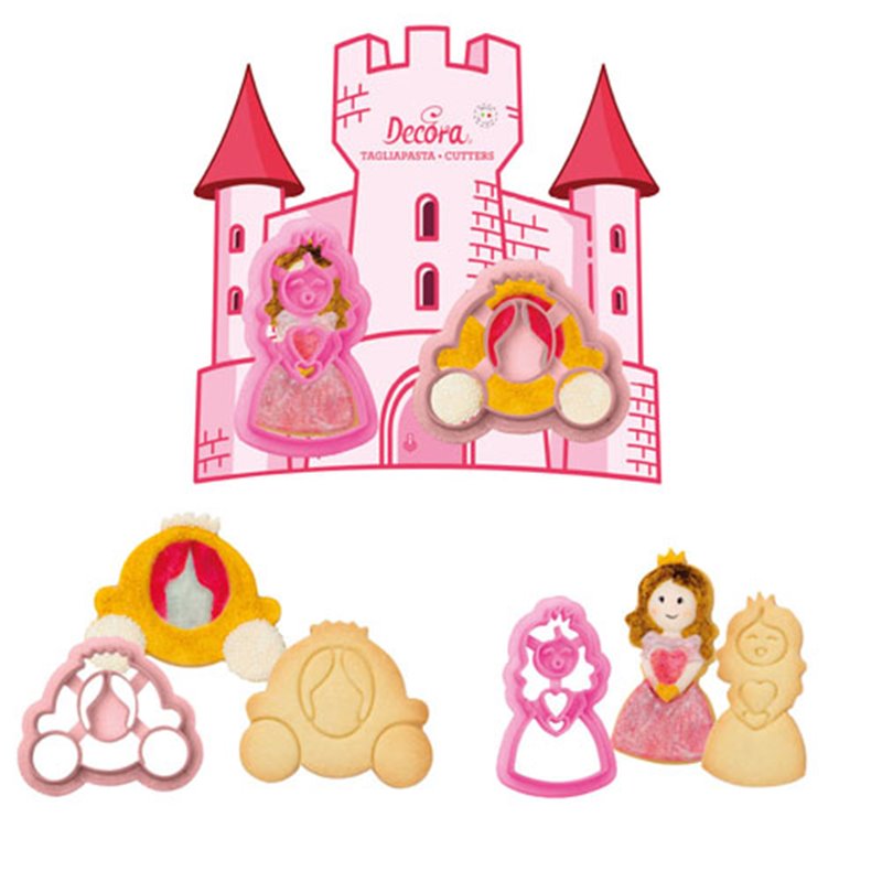 SET 2 PLASTIC CUTTERS CARRIAGE AND PRINCESS DECORATES ( 0255052 )
