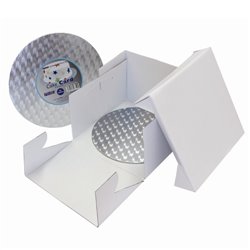 WHITE CAKE BOX 20.3 CM. + SILVER ROUND BASE THICKNESS 3 MM. PME ( BCR865 )