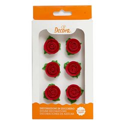 6 UNITS PINK SUGAR DECORATIONS WITH RED LEAVES ( 0500226 )