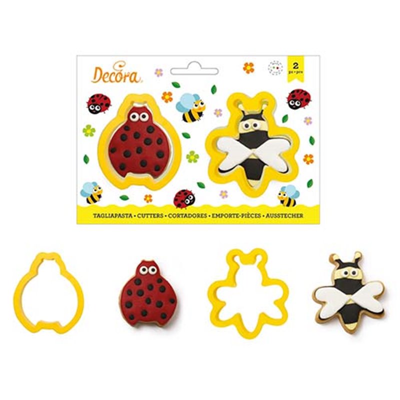 SET 2 PLASTIC CUTTERS BEE AND LADYBUG DECORATES ( 0255193 )