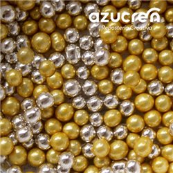 MIX SILVER / GOLD METALLIZED AZUCREN PEARLS 4 MM. 90 GRAMS 