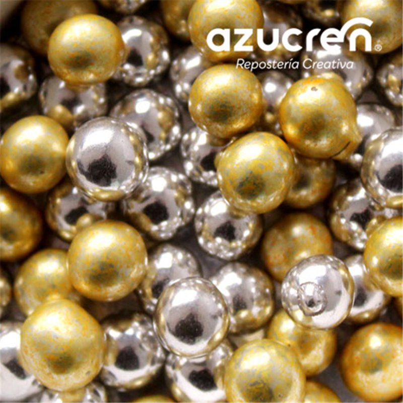 MIX SILVER / GOLD METALLIZED PEARLS AZUCREN 8 MM. 90 GRAMS 