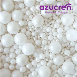 WHITE AZUCREN PEARLS MIX ( 1.5 MM, 4 MM. AND 7 MM. ) AZUCREN CAN 90 GRAMS